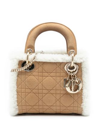 Dior 2010-2025 Mini Suede Cannage with Shearling Trim Lady Dior satchel - Brown
