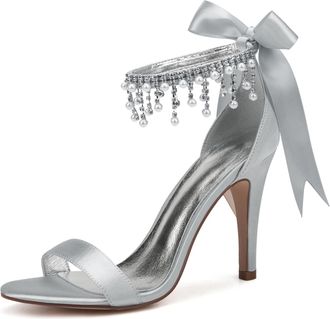 Generic Wedding Bridal Shoes Womens Heels Bridal High Heels 10.5Cm Stiletto Open Toe Sandals Evening Formal Party Dress Shoes,Silver,6 UK