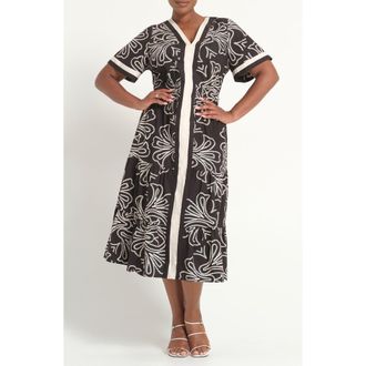 Estelle Lune Print Midi Dress in Black/Milk at Nordstrom, Size 22W