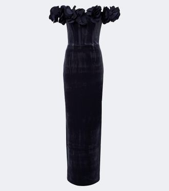 Rebecca Vallance Rosette floral-appliqu&eacute; velvet gown