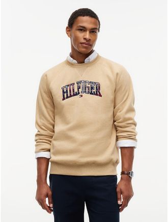 Tommy Hilfiger Mens Plaid Varsity Hilfiger Logo Sweatshirt - Classic Khaki Heather - XXXL