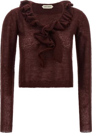 Alberta Ferretti Maroon Solid V Neck Sweater