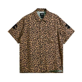 TAION Camicia Jpnsp Rayon Leopard - Heren - Korte mouwen Overhemden - Bruin - S - Rayon - Overhemden