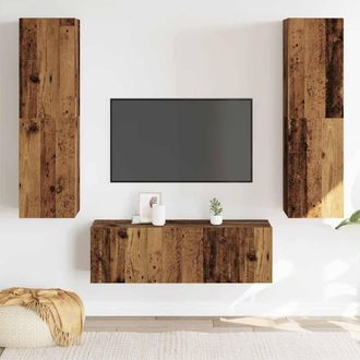 Berkfield Home Wall Mounted TV cabinets 3 pcs Old Wood Engineered Wood in Brown