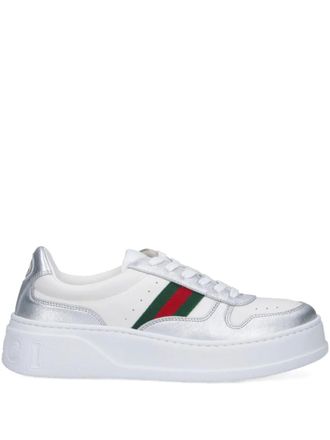 Gucci logo-lettering leather sneakers - White