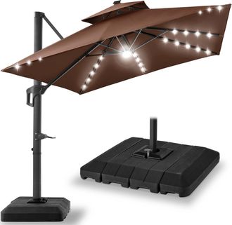 Best Choice Products 10x10ft 2-Tier Square Outdoor Solar LED Cantilever Patio Umbrella w/ Base Included