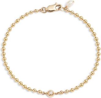 Poppy Finch Diamond & Freshwater Pearl Beaded Bracelet in 14Kyg at Nordstrom, Size 7