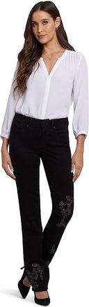 NYDJ Marilyn Straight Embroidery Jeans in Black Rinse Womens Jeans Black Rinse : 12 32, Cotton/Denim/Elastane