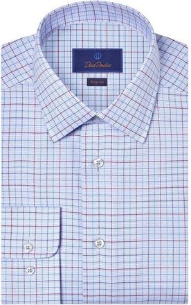 David Donahue Regular Fit Check Cotton Dobby Dress Shirt in Sky/Merlot at Nordstrom, Size 15.5 - 34