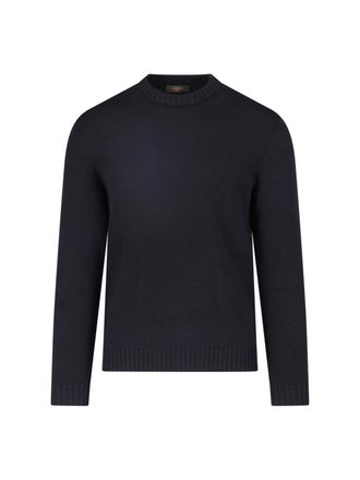 Zanone Black Ribbed Detail Crewneck Wool Sweater