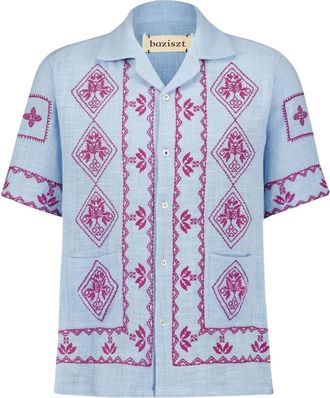 Baziszt embroidery shirt - men - Cotton - L - Blue