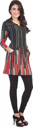 Papillon Hirise Print Zipper Collar Sweater Dress In Charcoal