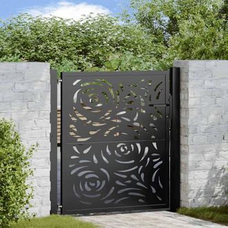 Berkfield Home Garden Gate Black 105x106 cm Steel Flame Design