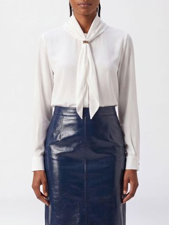 Max Mara Camicia slim fit in pura seta con collo a fusciacca