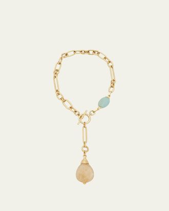 Ben-Amun Golden Chain Link Necklace With Stone Pendant