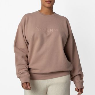 Saint Laurent Womens Crewneck Logo Embroidered Sweatshirt, Size X-Large