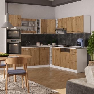 Vicco Cocina Esquinera R-line, Roble Artesanal/blanco, 237 X 247 Cm, Et Antracita