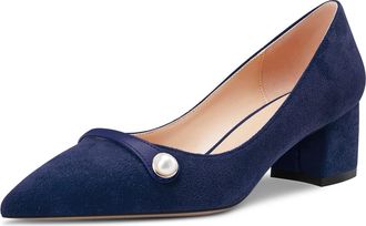 Castamere Women Chunky Block Mid Heel Pointed Toe Slip-on Pumps Court Shoe Wedding Dress 5 CM Heels Navy Blue 7.5 UK