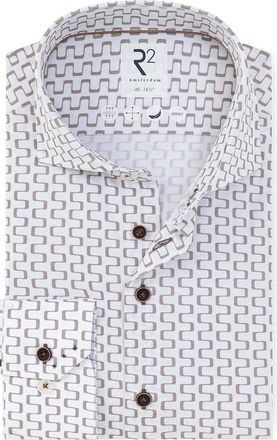 R2 Overhemd R2 Amsterdam Modern Fit wit beige print