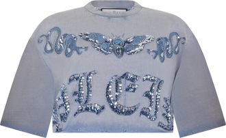 Philipp Plein Cropped T-Shirt Butterfly Tattoo