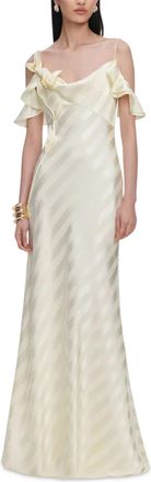 Self Portrait Yellow Satin Striped Maxi Dress