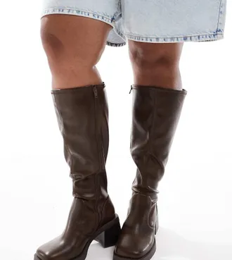 Asos Curve Charlotte heeled knee boots in brown