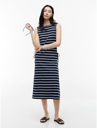 Tommy Hilfiger Womens Sleeveless Side-Tie Boatneck Midi Dress - Navy - XL