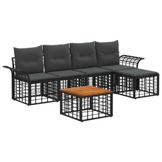 vidaXL Conjunto De Sof&aacute;s De Exterior 6 Pcs Negro Y Gris Oscuro Vidaxl