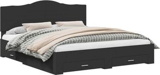 vidaXL Bed Frame with Headboard Black 200 x 200 cm Engineered Wood vidaXL