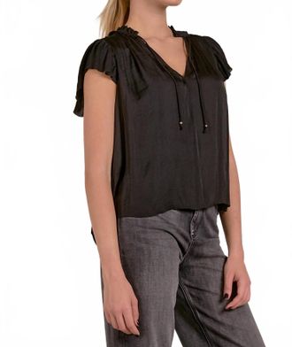 Elan Womens Cynthia Short Sleeve Ruffle Blouse In Black