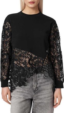 AllSaints Malorie Long Sleeve Lace Shirt in Black at Nordstrom, Size X-Small