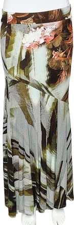 Roberto Cavalli Cavalli Class Multicolor Printed Jersey Paneled Midi Skirt