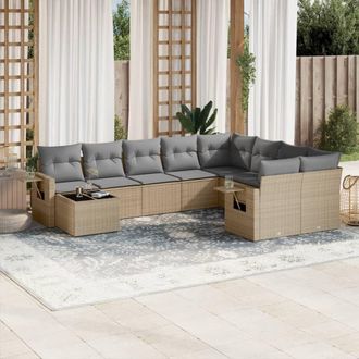 vidaXL Juego De Sof&aacute;s Jard&iacute;n Con Cojines Beige 10 Pzas Rat&aacute;n Sint&eacute;tico Vidaxl