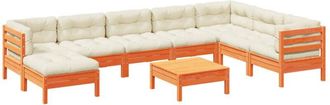 vidaXL Set De Sof&aacute;s Jard&iacute;n 9 Pzas Con Cojines Madera Pino Marr&oacute;n Cera Vidaxl