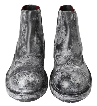 Dolce & Gabbana Mens Black Gray Leather Ankle Boots Elastane