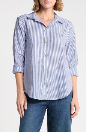 Beach Lunch Lounge Bentley Stripe Long Sleeve Cotton Button-Up Shirt in Santorini at Nordstrom, Size X-Large