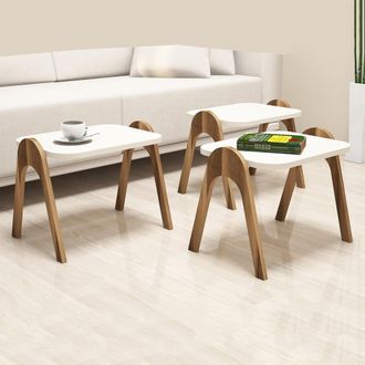 Dmora Mesa De Sal&oacute;n Cerrione, Set De 3 Piezas Apilables, Forma Rectangular, Tablero Blanco, 49x36x42h Cm, Blanco Crema