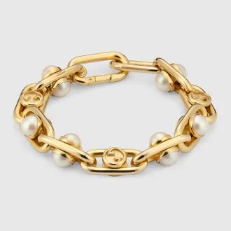 Gucci Bracelet With Mobile Pearls, Gold-toned metal, Gold-toned metal