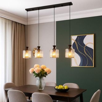 Globo Lighting Lampada a sospensione LED a 4 fiamme in cristallo lampada a sospensione per sala da pranzo luce nera, metallo, 4x E27 LED bianco caldo, LxLxH