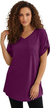 Roaman's Plus Size Slub V Neck Boyfriend Tunic Top in Dark Berry at Nordstrom, Size Medium