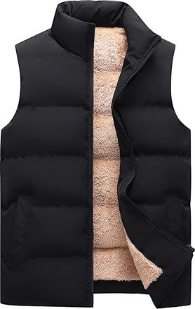 Generic Mens Gilet Thick Fleece Lined Padded Gilets Sleeveless Jacket Body Warmer Quilted Puffer Vests Tactical Vest Fashion Winter Lightweight Windproof Oute