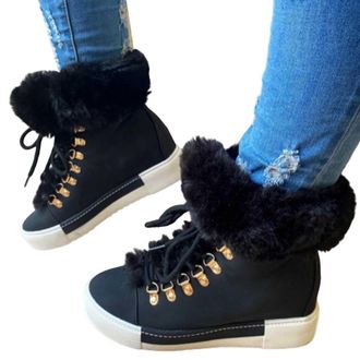 Generic Stylish Womens Winter Ankle Boots Lace Up Fleece Lined Sneaker Booties with Chunky Heel and Sole Womens Trainers Size 5 Mens Slip On 7 UK Arch Fit
