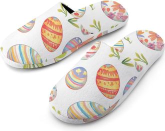 Generic Colorful Stripes Floral Easter Eggs Mens House Slippers Slip Indoor Slipper On Shoes Warm Outdoor