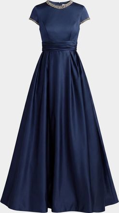 Mac Duggal Embellished Satin Cap-Sleeve Gown