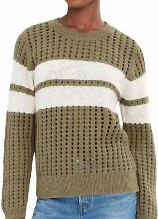 Sanctuary Sporty Openwork Popover Sweater In C. Green With Collagen Stripe