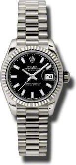 Rolex Lady-Datejust 26 Black Dial 18K White Gold President Automatic Ladies Watch 179179BKSP