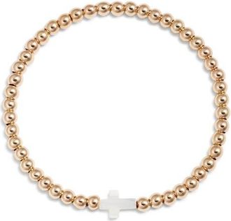 Nashelle Cross Charm Bead Stretch Bracelet in Gold Fill at Nordstrom
