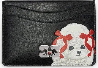 Ganni Black Bou Card Holder with Poodle
