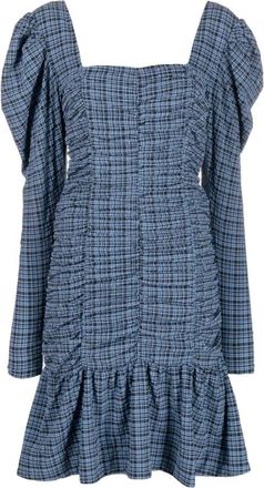 Ganni Stretch Seersucker Gathered Mini Jurk - Dames - Korte kleedjes - Veelkleurig - L - Kleedjes