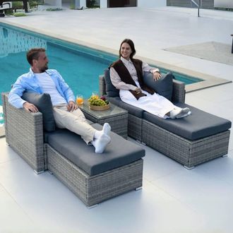 Home Source Industries 5 Piece Modular Garden Set Corner Chairs Padded Seats Garden Outdoor in Grey